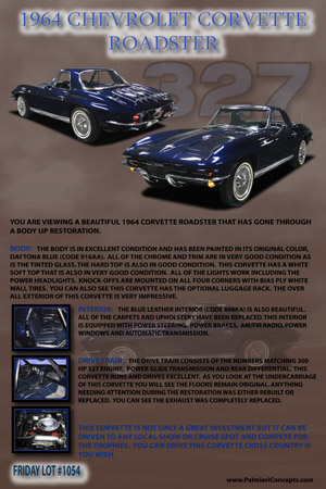 aBJ07-1964 CORVETTE ROADSTER-car display board